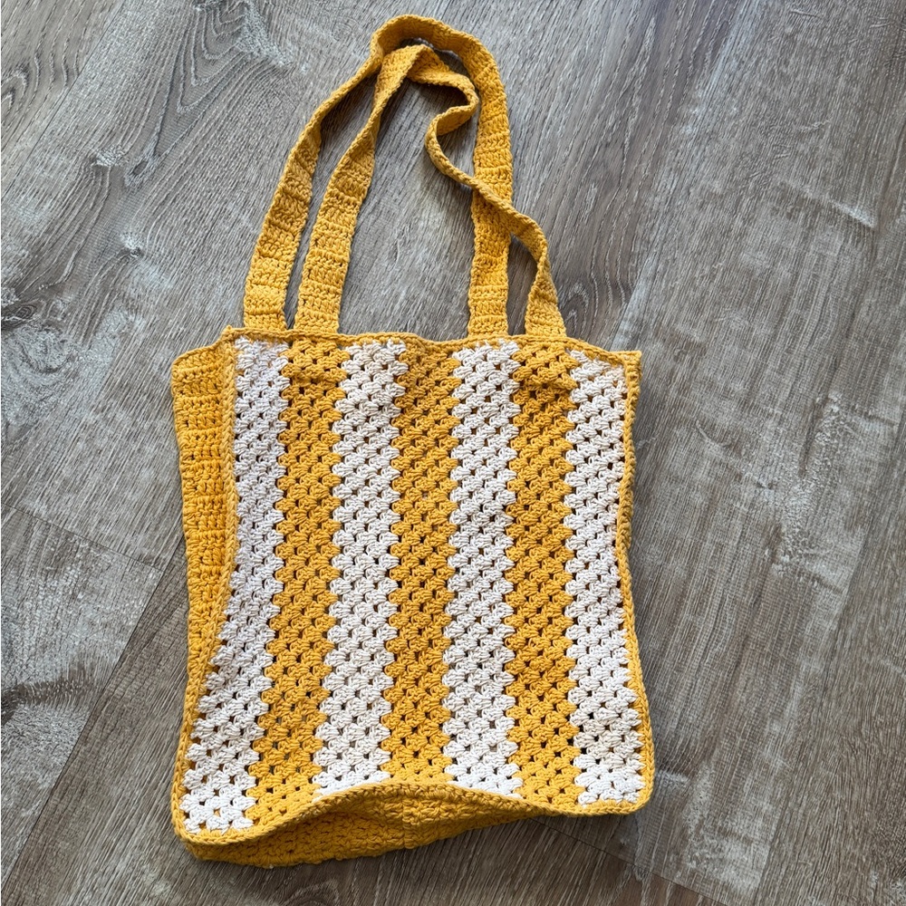 Yellow and Cream Crochet Tote Bag